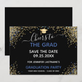 Gold Glitter Gradution Party Save the Date Kaart (Voorkant / Achterkant)