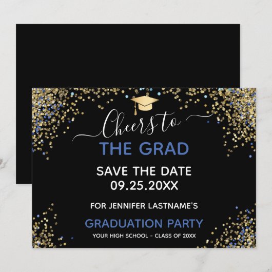 Gold Glitter Gradution Party Save the Date Kaart (Voorkant / Achterkant)