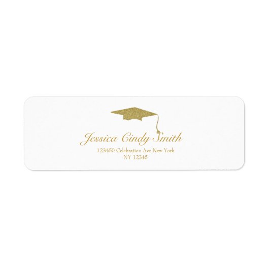 Gold Glitter Graduy Cap Diploma Return Address Etiket (Voorkant)
