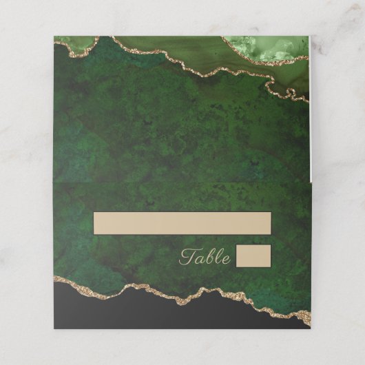 Gold Glitter Green Agate Wedding Place Card Plaatskaartje (Buitenkant ongevouwen)