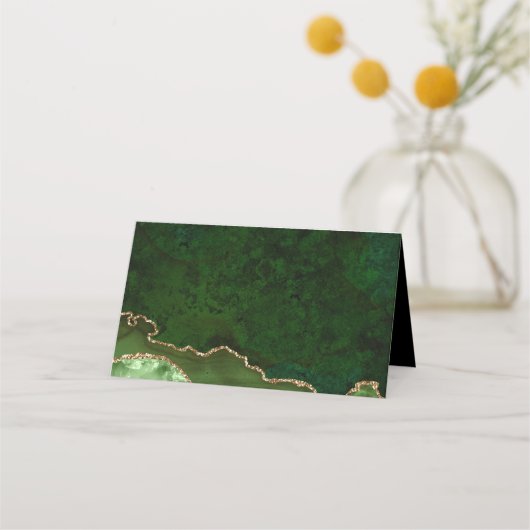 Gold Glitter Green Agate Wedding Place Card Plaatskaartje (Achterkant)