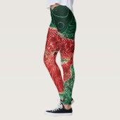 Gold Glitter Green en Red Glam-kerstpatroon Leggings (Links)