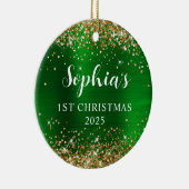 Gold Glitter Green Faux Foil 1st Christmas Photo Keramisch Ornament (Rechts)