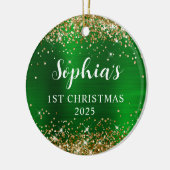 Gold Glitter Green Faux Foil 1st Christmas Photo Keramisch Ornament (Links)
