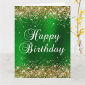 Gold Glitter Green Folie Big Happy Birthday Kaart (Gele Bloem)