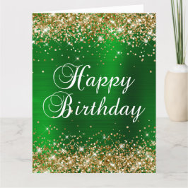 Gold Glitter Green Folie Big Happy Birthday Kaart