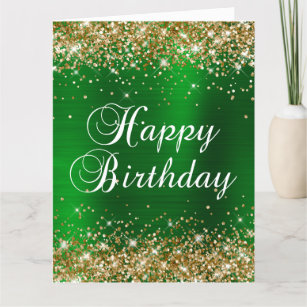 Gold Glitter Green Folie Big Happy Birthday Kaart