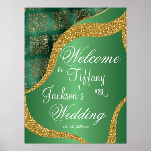 Gold Glitter Green Metallic Wedding Welkom Poster (Voorkant)