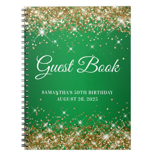 Gold Glitter Green Ombre 50th Birthday Guestbook Notitieboek (Voorkant)