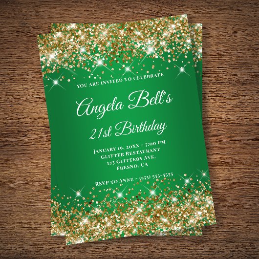 Gold Glitter Green Ombre Monogram 21ste verjaardag Kaart