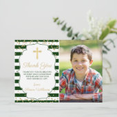 Gold Glitter Green Striped First Community Foto Bedankkaart (Staand voorkant)