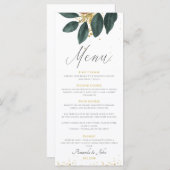 Gold Glitter Greenery Leaf Wedding Menu (Voorkant / Achterkant)