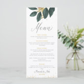 Gold Glitter Greenery Leaf Wedding Menu (Staand voorkant)