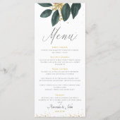 Gold Glitter Greenery Leaf Wedding Menu (Voorkant)