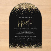Gold Glitter Grenst Aan Zwart Vijftigste Verjaarda Acryl Uitnodigingen (Voorkant)