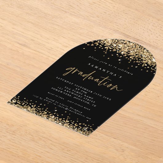 Gold Glitter Grenzen Black Graduation Party Acryl Uitnodigingen (Laagn)