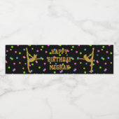 Gold Glitter Gymnast Gymnastics Birthday Black Waterfles Etiket (Enkel label)