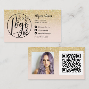 Gold glitter hair make-up foto logo qr roze visitekaartje
