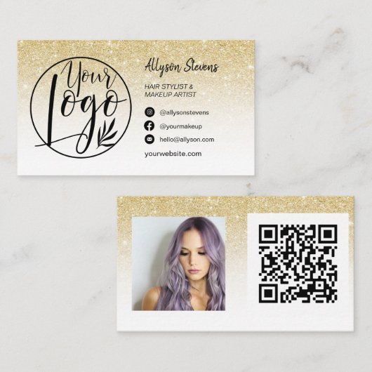 Gold glitter hair make-up foto logo qr visitekaartje (Voorkant / Achterkant)