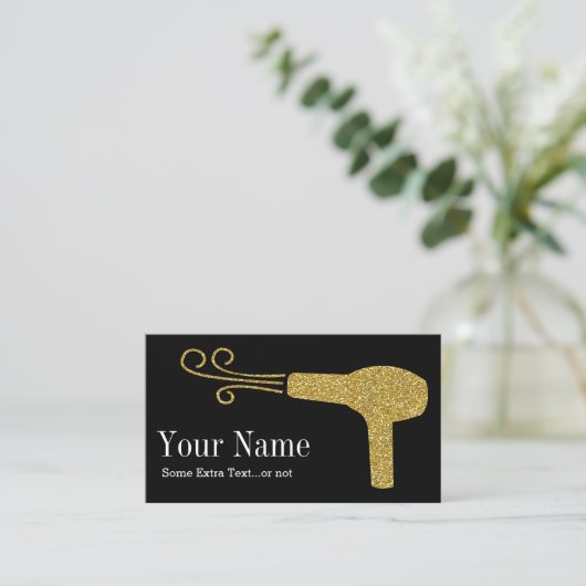Gold Glitter Hairdresser Salon Black Visitekaartje (Staand voorkant)