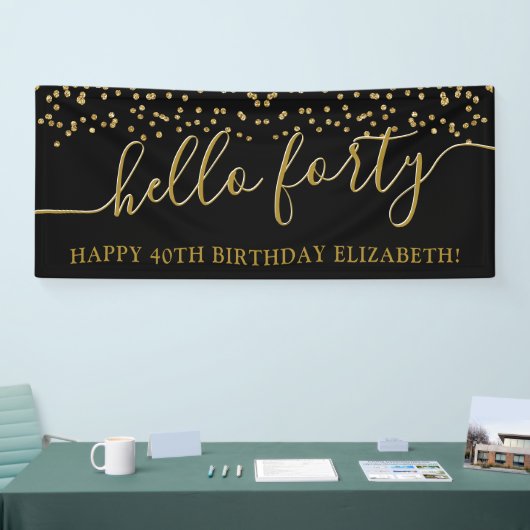 Gold Glitter Hallo 40e verjaardag Spandoek (Beurs)