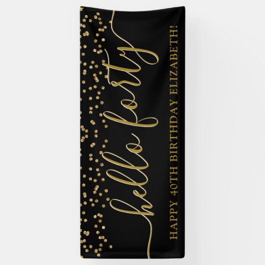 Gold Glitter Hallo 40e verjaardag Spandoek (Verticaal)