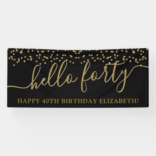 Gold Glitter Hallo 40e verjaardag Spandoek (Horizontaal)