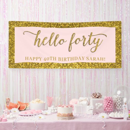 Gold Glitter Hallo 40e verjaardag Spandoek (Feest)
