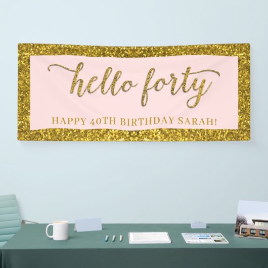 Gold Glitter Hallo 40e verjaardag Spandoek (Beurs)
