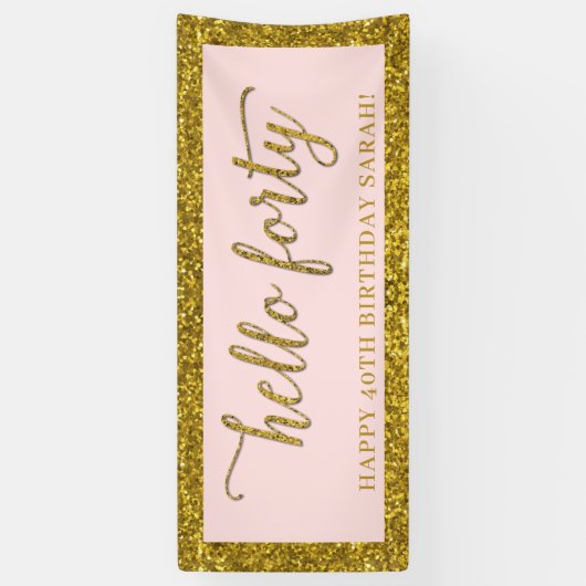 Gold Glitter Hallo 40e verjaardag Spandoek (Verticaal)