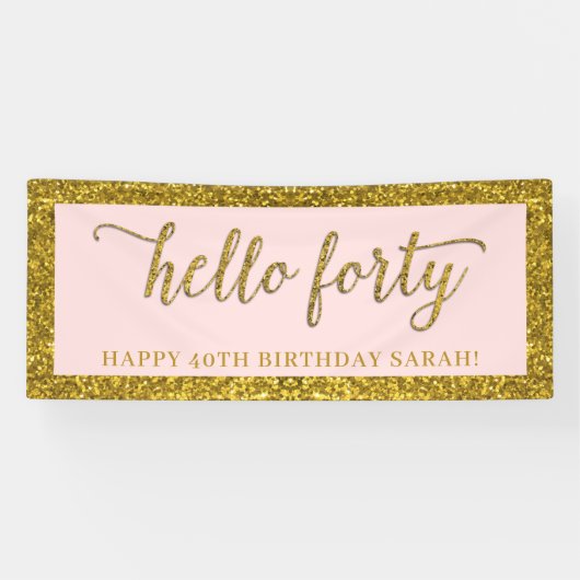 Gold Glitter Hallo 40e verjaardag Spandoek (Horizontaal)
