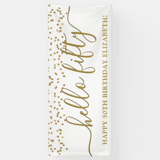 Gold Glitter Hallo 50 50ste verjaardag Banne Spandoek (Verticaal)