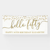 Gold Glitter Hallo 50 50ste verjaardag Banne Spandoek (Horizontaal)