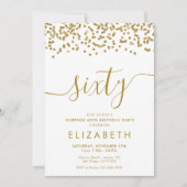 Gold Glitter Hallo 60 Zestigste verjaardag Uitnodi Kaart (Voorkant)