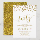 Gold Glitter Hallo 60 Zestigste verjaardag Uitnodi Kaart (Voorkant / Achterkant)