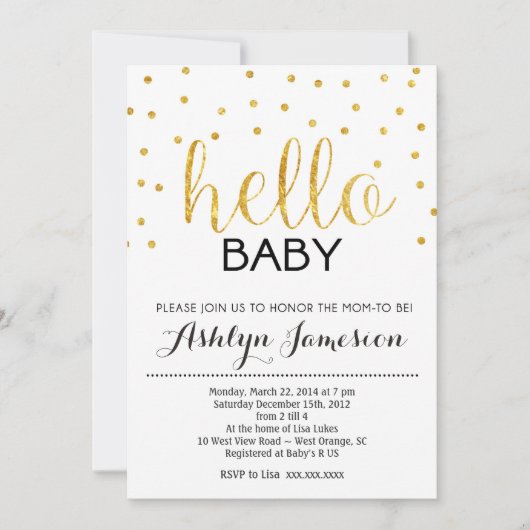 Gold Glitter Hallo Baby shower Invitation Kaart (Voorkant)