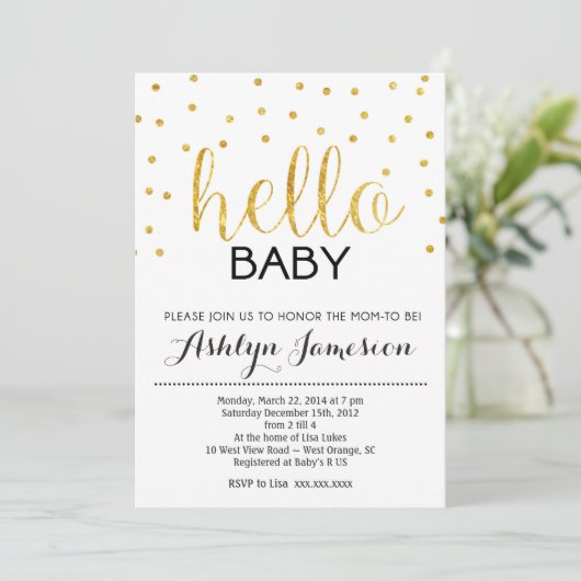 Gold Glitter Hallo Baby shower Invitation Kaart (Staand voorkant)