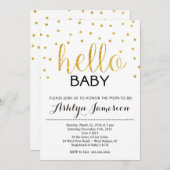 Gold Glitter Hallo Baby shower Invitation Kaart (Voorkant / Achterkant)