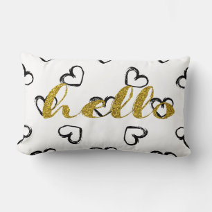 Gold Glitter Hallo Script Doodle Heart Kussen