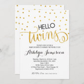 Gold Glitter Hallo Twins Baby shower Invitation Kaart (Voorkant / Achterkant)
