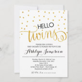 Gold Glitter Hallo Twins Baby shower Invitation Kaart (Voorkant)