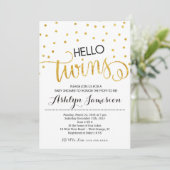 Gold Glitter Hallo Twins Baby shower Invitation Kaart (Staand voorkant)