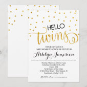 Gold Glitter Hallo Twins Baby shower Invitation Kaart (Voorkant / Achterkant)
