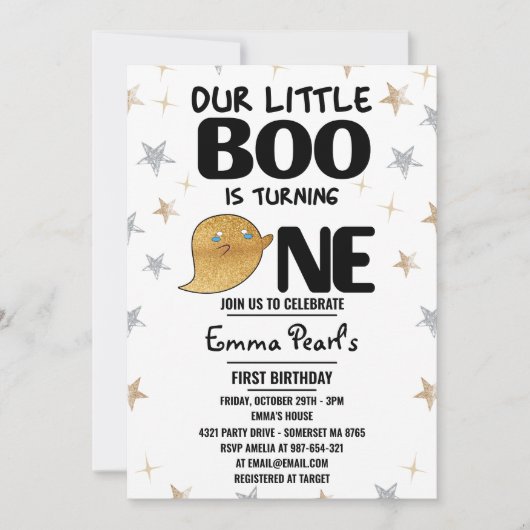 Gold Glitter Halloween First Birthday Boy Party Kaart (Voorkant)