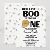 Gold Glitter Halloween First Birthday Boy Party Kaart (Voorkant / Achterkant)