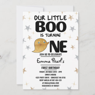 Gold Glitter Halloween First Birthday Boy Party Kaart