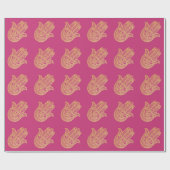 Gold Glitter Hamsa Lucky Hand Fuchsia roze Cadeaupapier (Vlak)