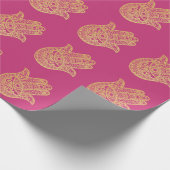 Gold Glitter Hamsa Lucky Hand Fuchsia roze Cadeaupapier (Hoek)