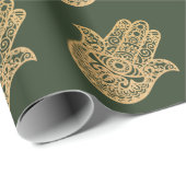 Gold Glitter Hamsa Lucky Hand Mystical green Cadeaupapier (Rol Hoek)
