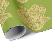Gold Glitter Hamsa Lucky Hand Mystical green Cadeaupapier (Rol Hoek)